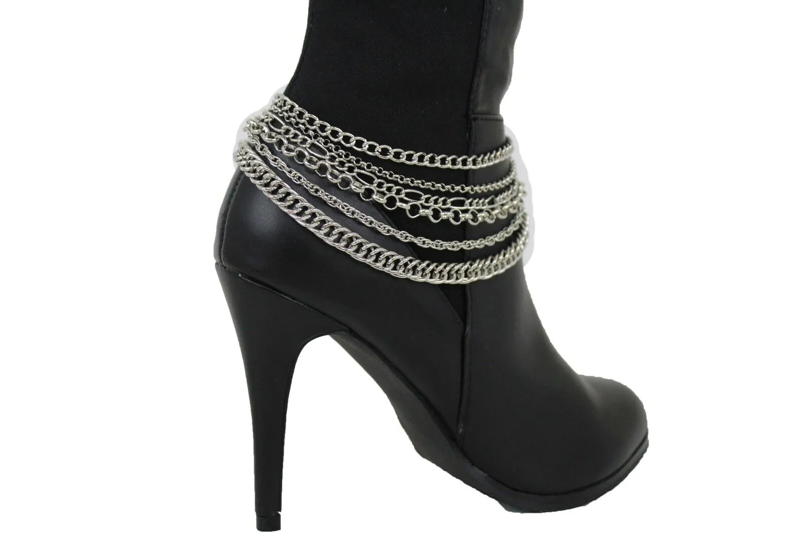 Classic Style Multi-Strand Silver Metal Boot Chain