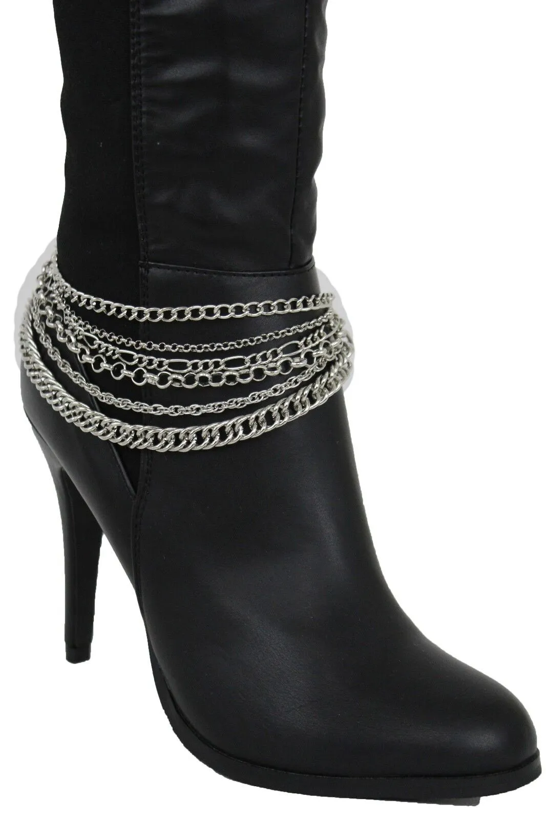 Classic Style Multi-Strand Silver Metal Boot Chain