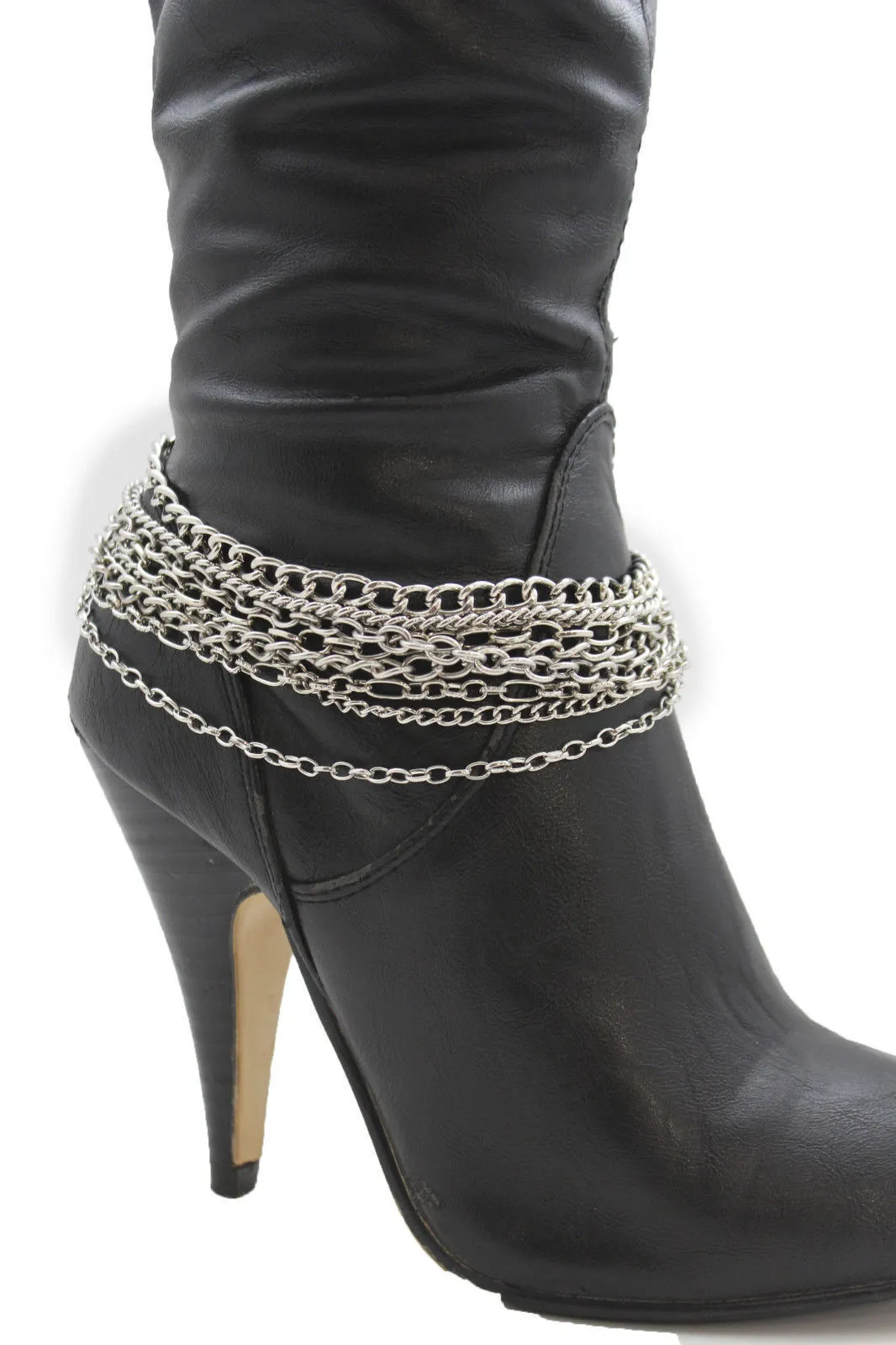 Classic Style Multi-Strand Silver Metal Boot Chain