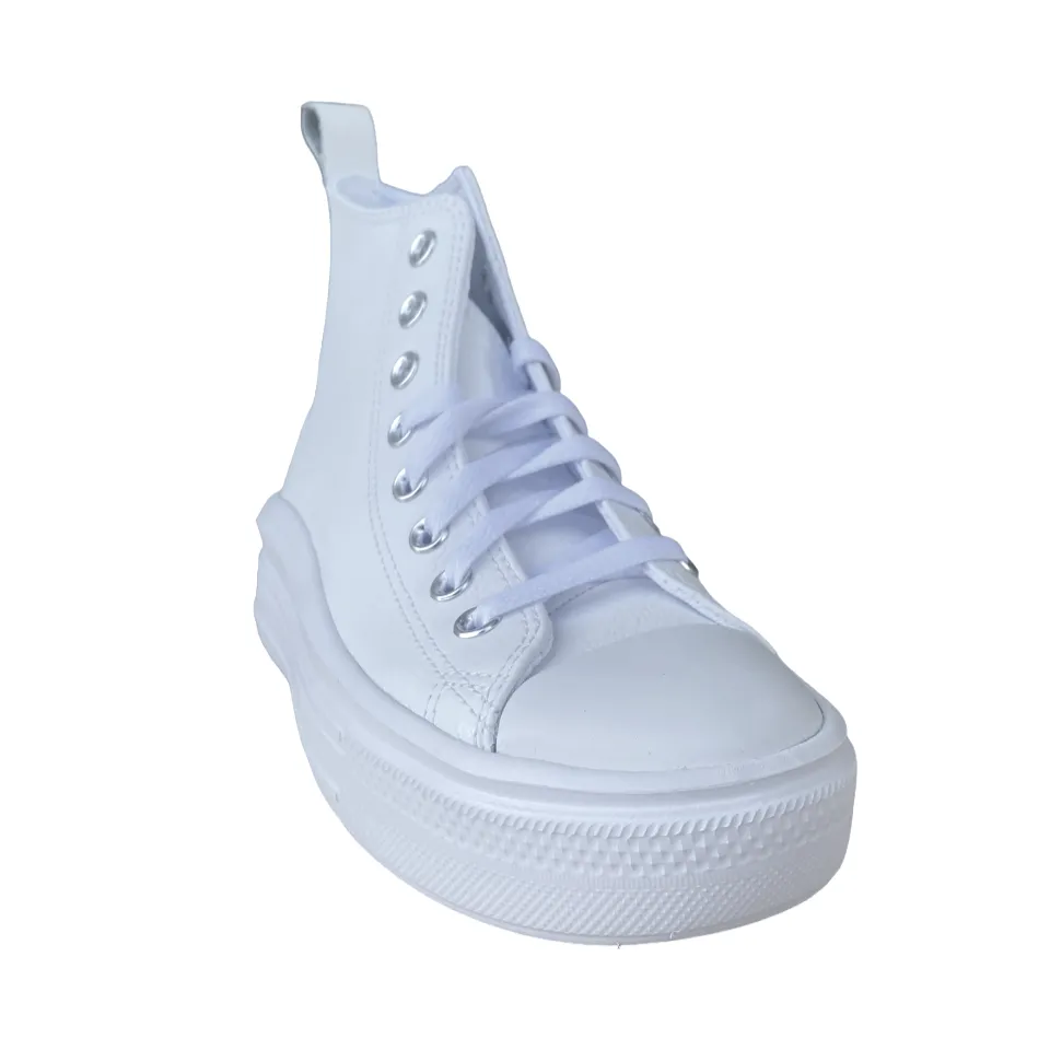 Converse scarpa sneakers alta da donna in pelle con zeppa Chuck Taylor Star Move A05535C bianco