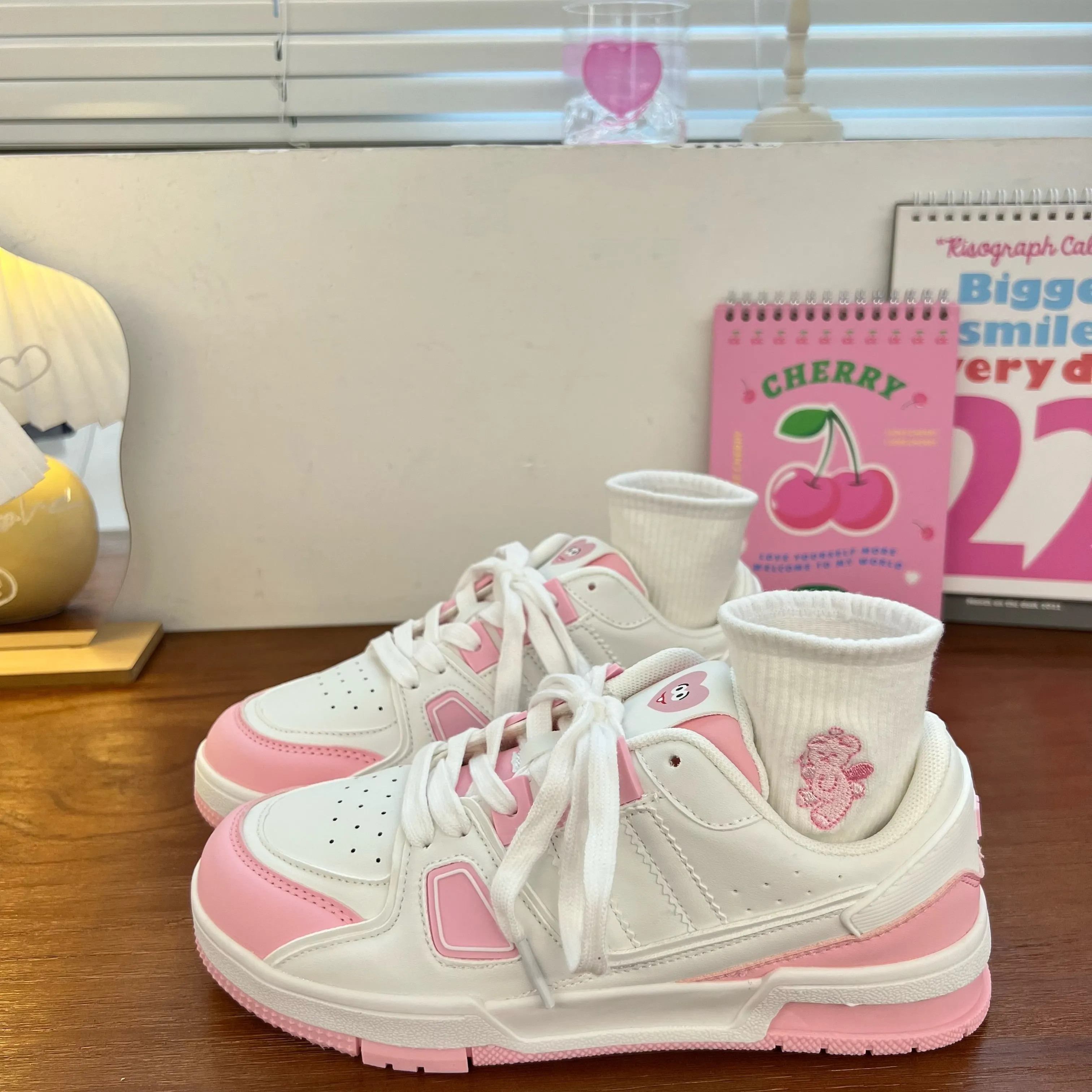 Cute Heart White Pink Sneakers Sports Running Shoes