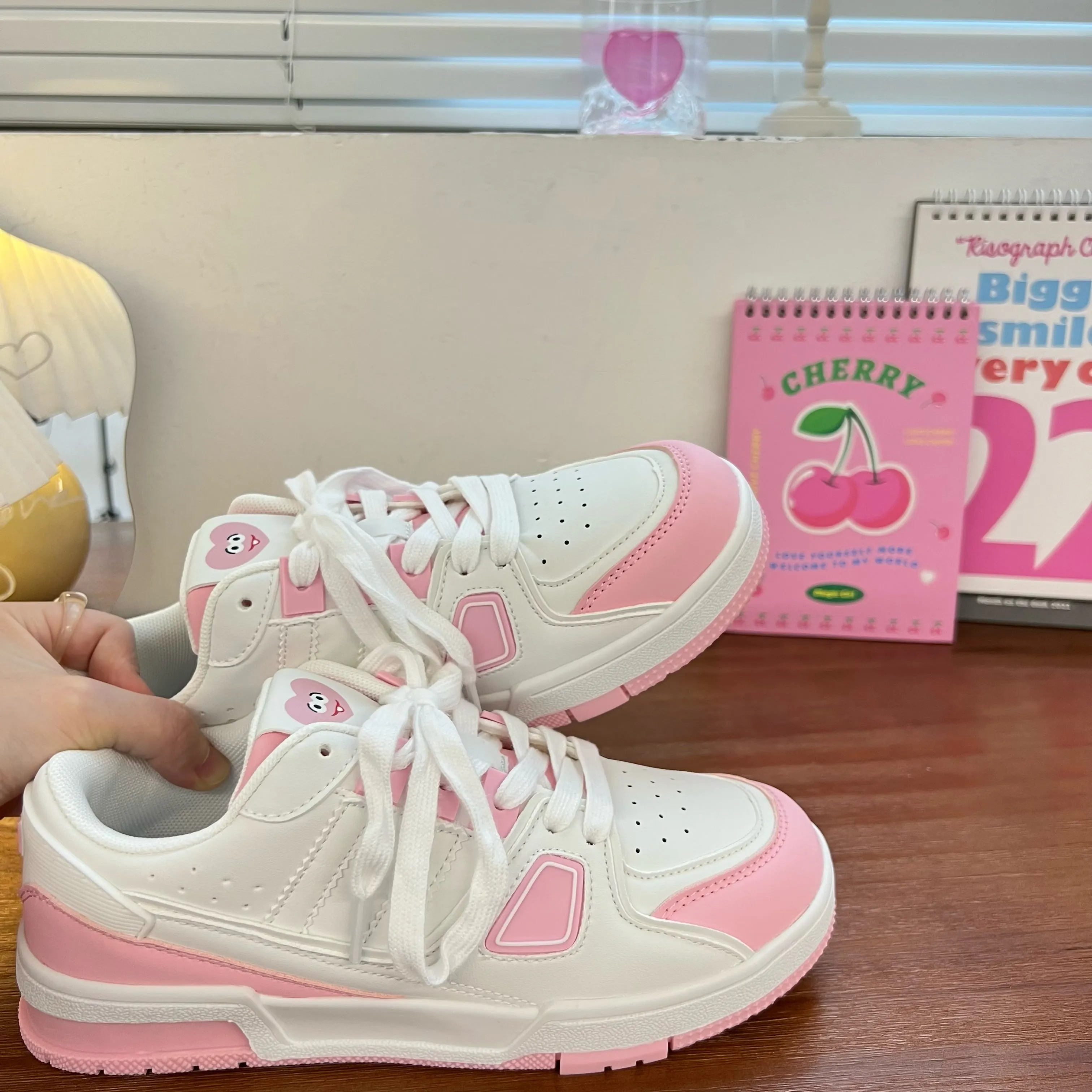 Cute Heart White Pink Sneakers Sports Running Shoes