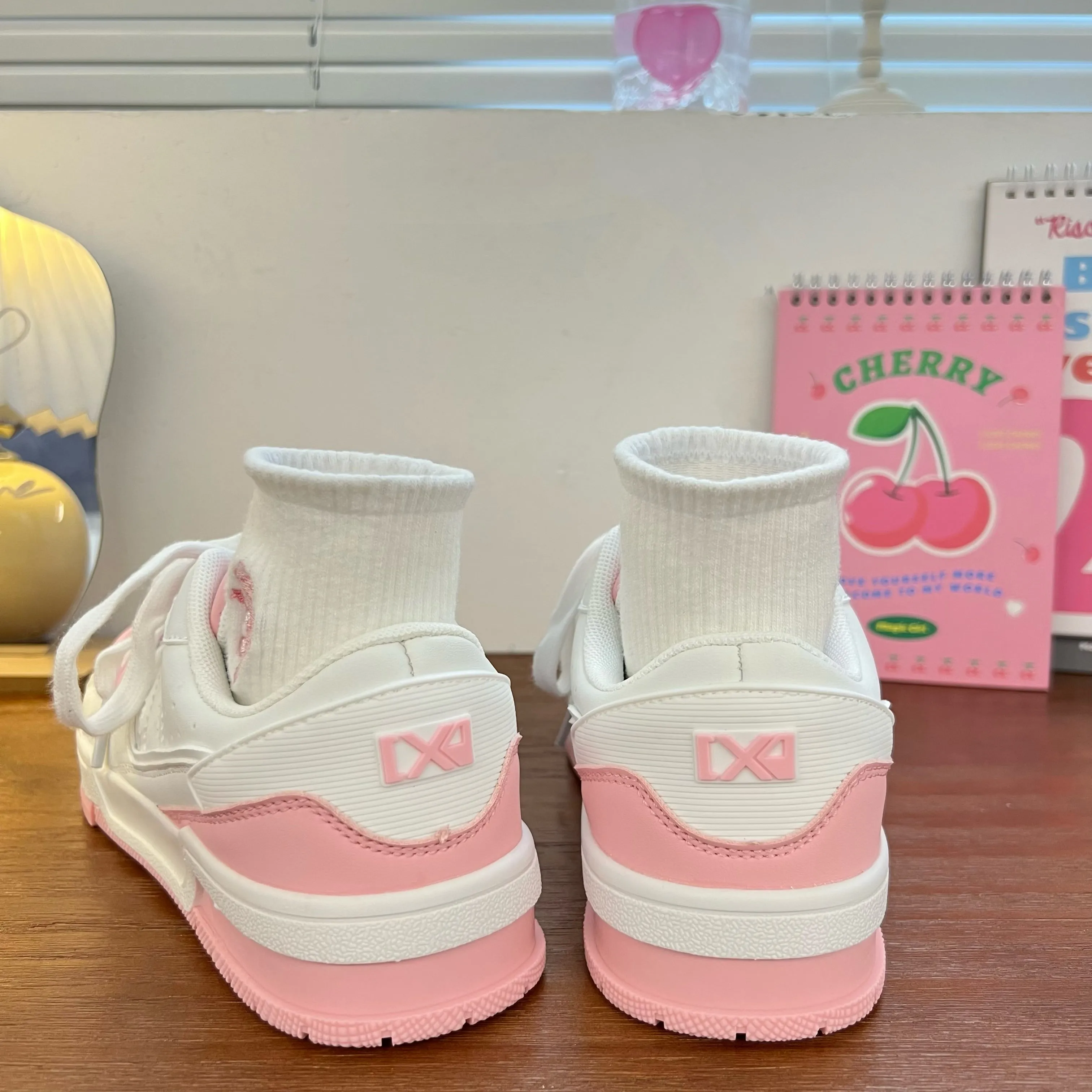 Cute Heart White Pink Sneakers Sports Running Shoes