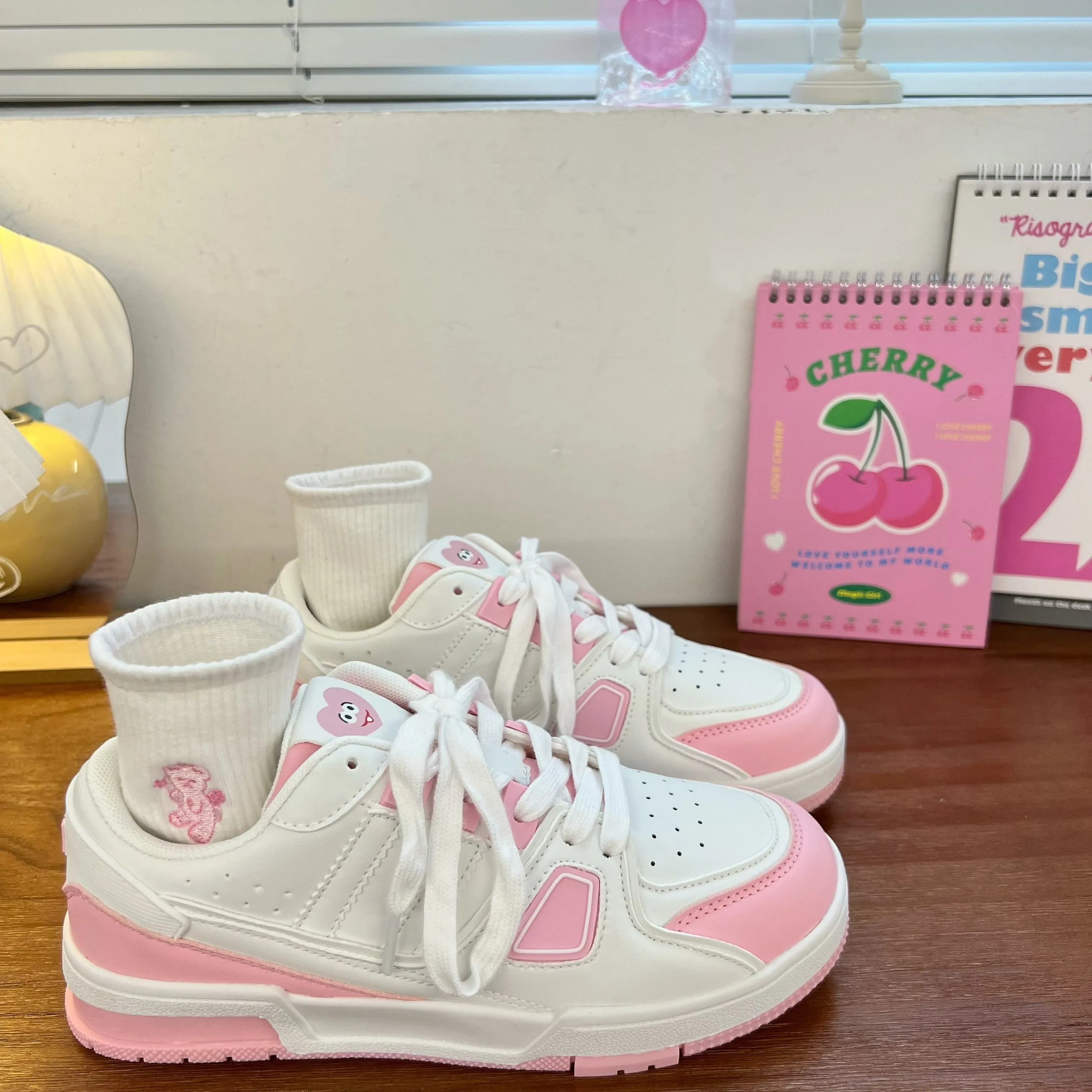 Cute Heart White Pink Sneakers Sports Running Shoes