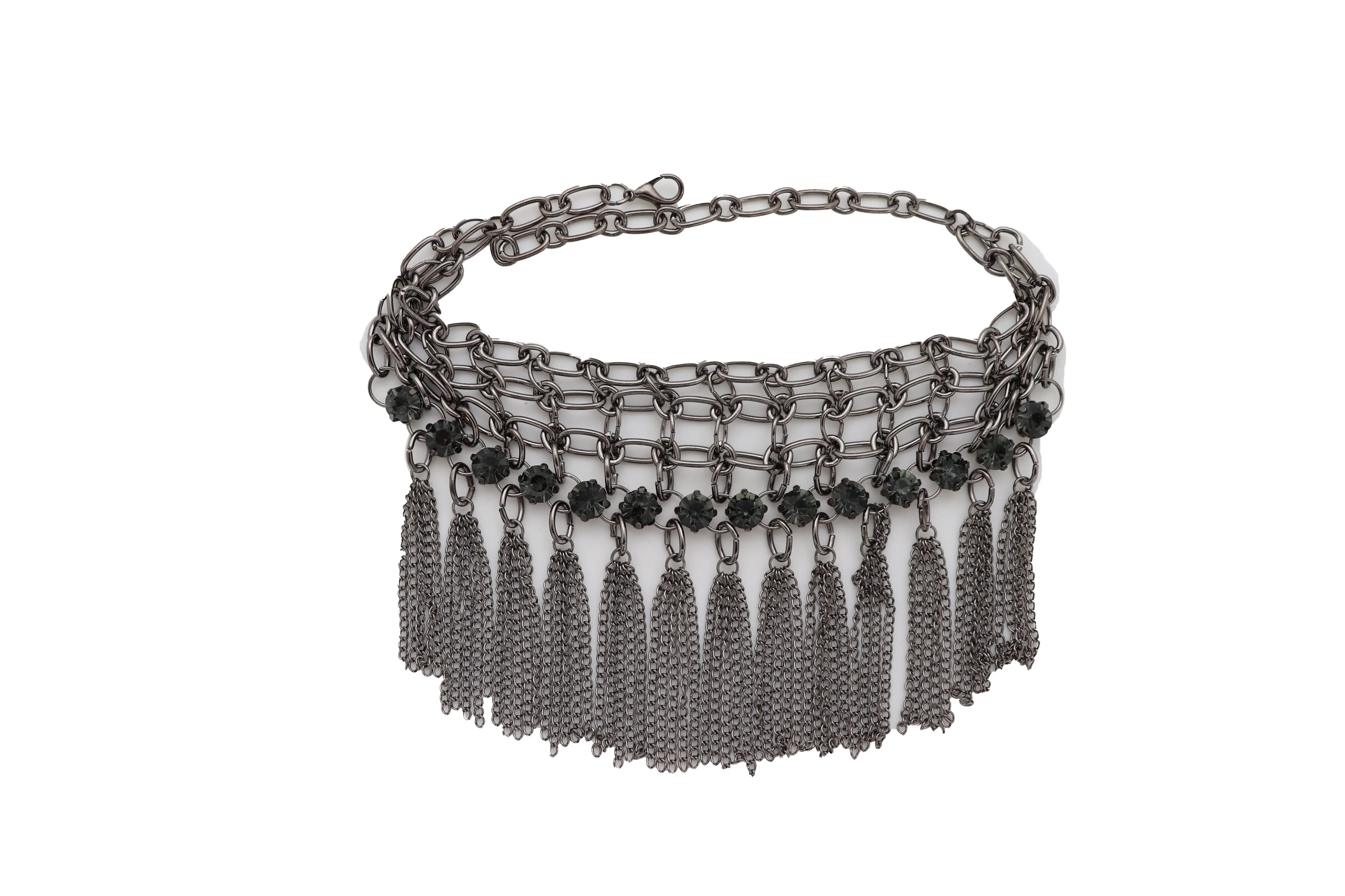 Dark Silver Metal Chain Boot Bracelet Shoe Web Fringe Charm Tassel Bling