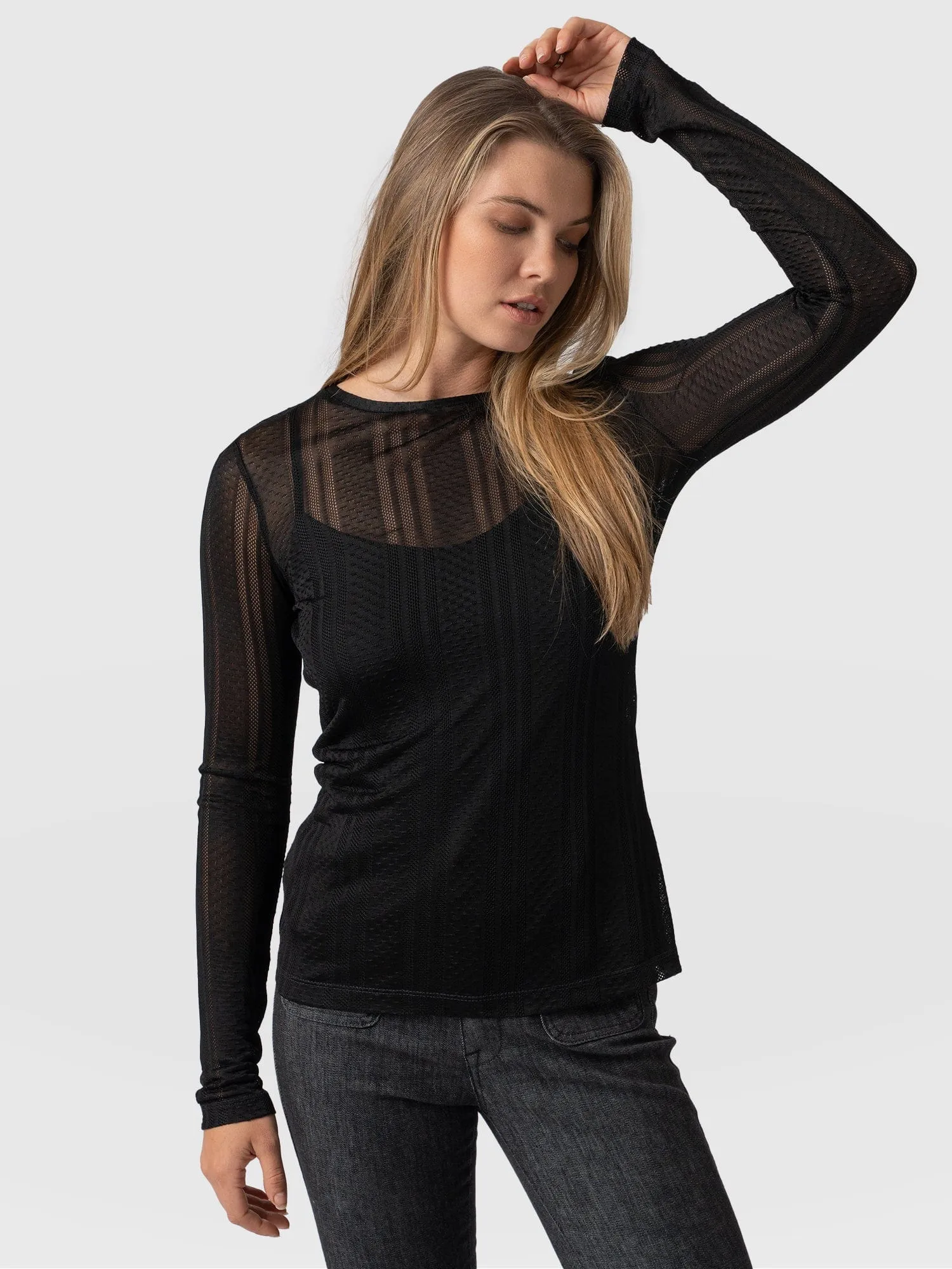 Demi Lace Long Sleeve Tee - Black