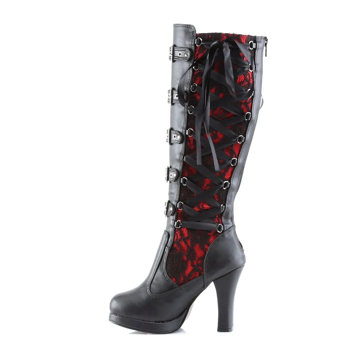 Demonia CRYPTO-106 | Black Vegan Patent Leather Knee High Boots