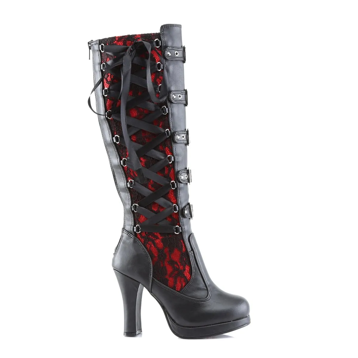 Demonia CRYPTO-106 | Black Vegan Patent Leather Knee High Boots