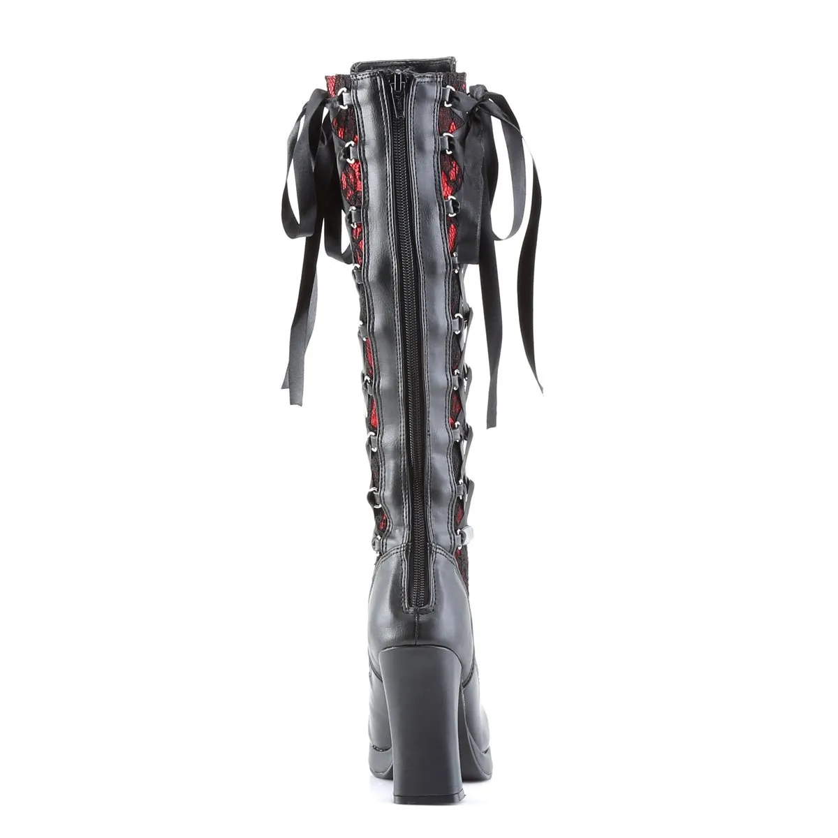 Demonia CRYPTO-106 | Black Vegan Patent Leather Knee High Boots