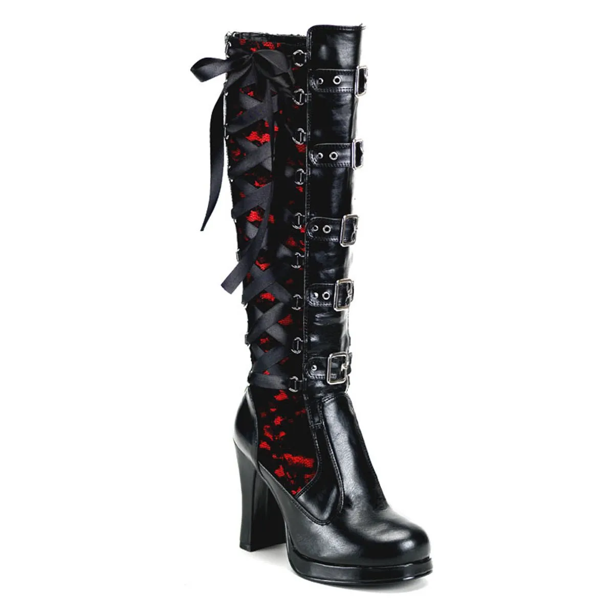 Demonia CRYPTO-106 | Black Vegan Patent Leather Knee High Boots