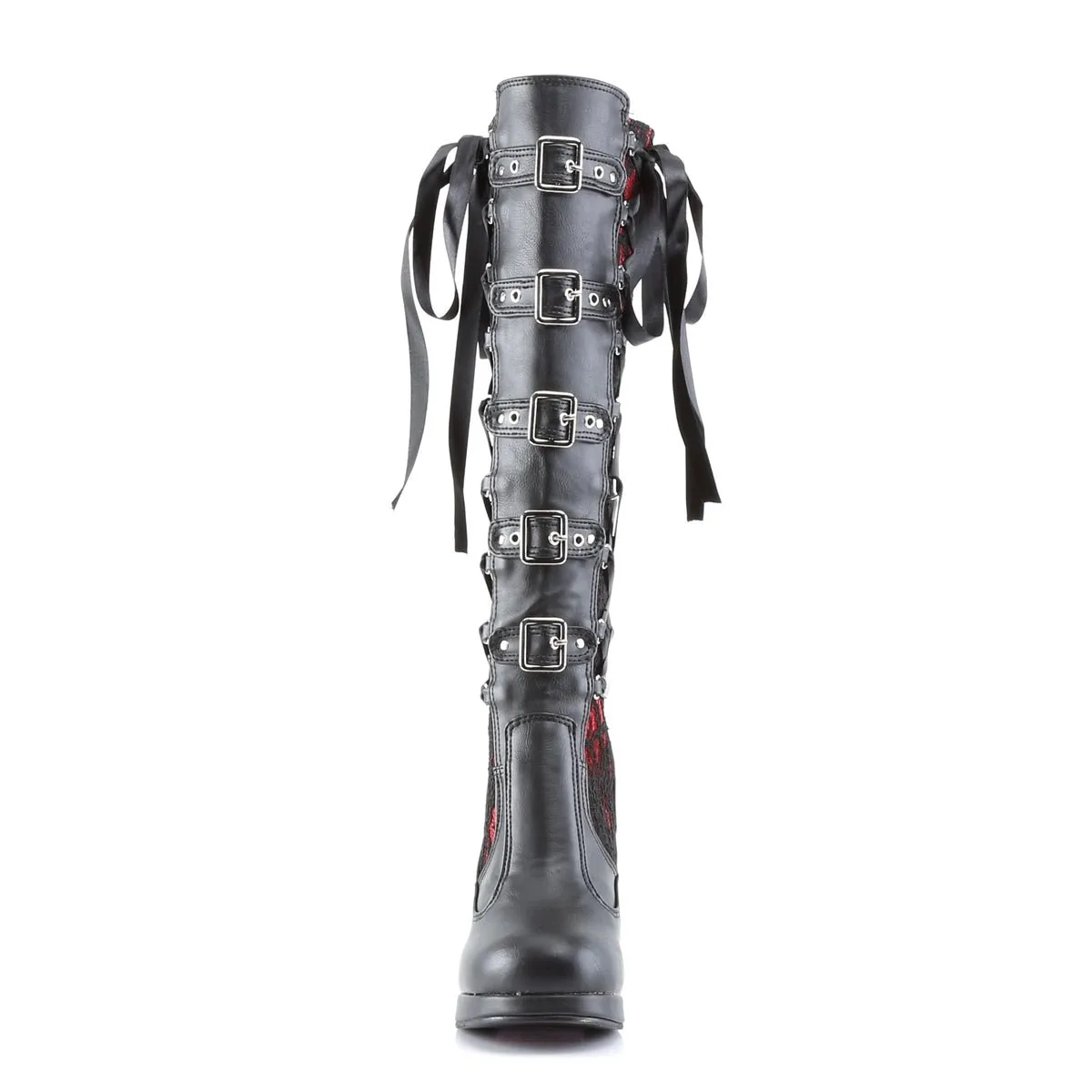 Demonia CRYPTO-106 | Black Vegan Patent Leather Knee High Boots