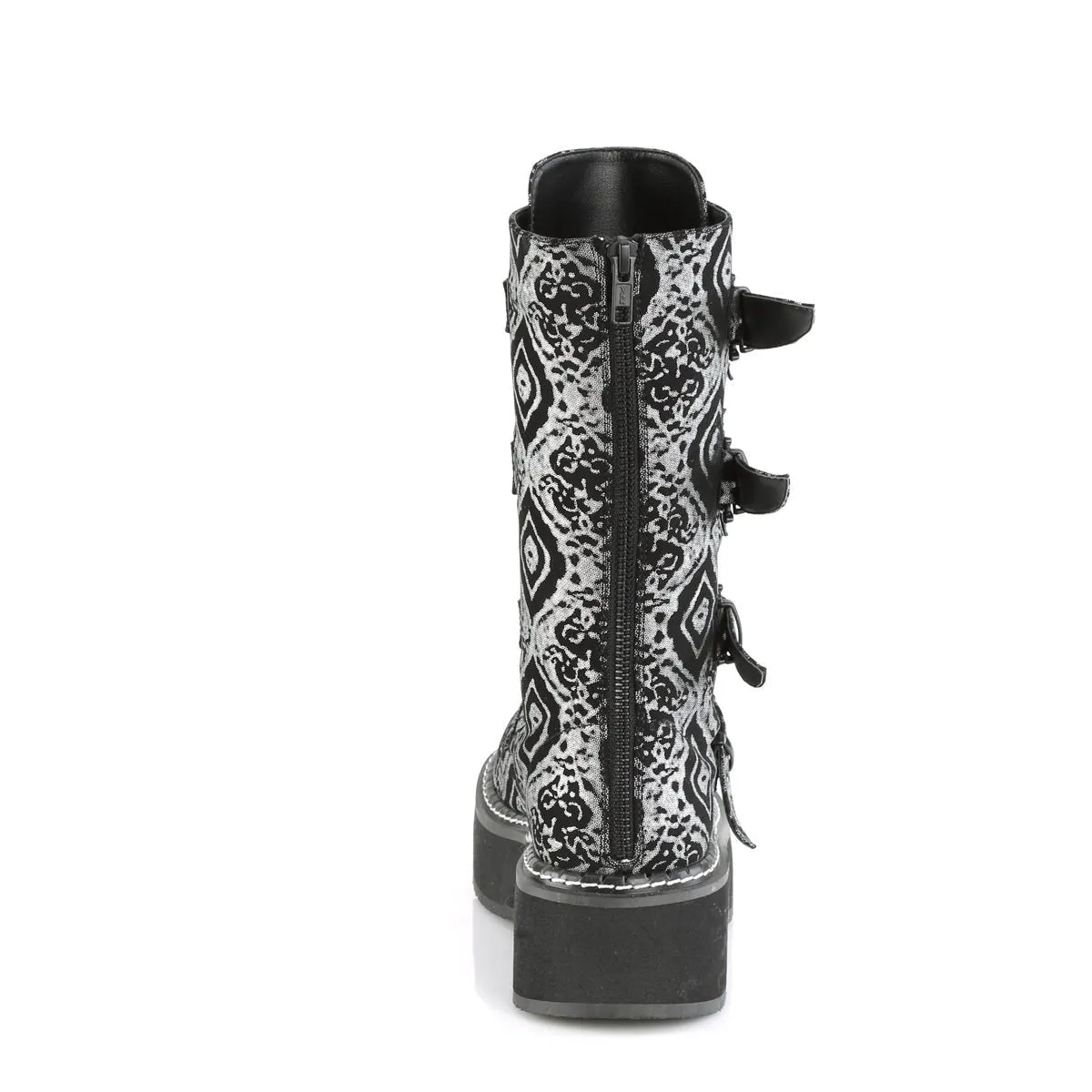 Demonia EMILY-322 | Black & Silver Faux Leather Mid-Calf Boots