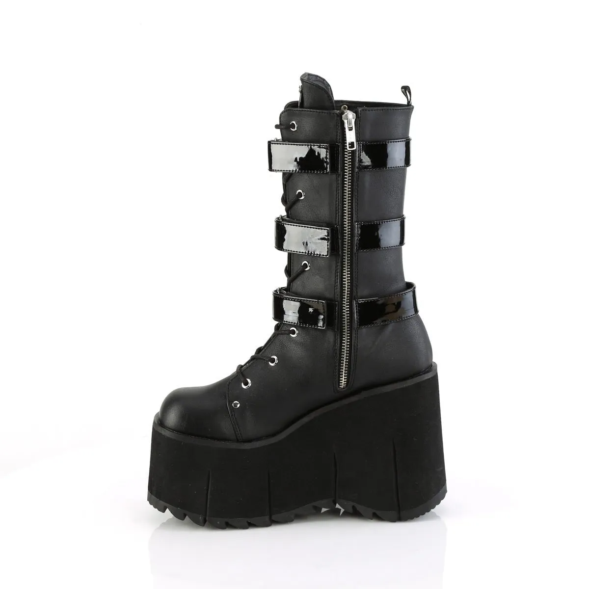 Demonia KERA-110 | Black Vegan & Patent Leather Mid-Calf Boots