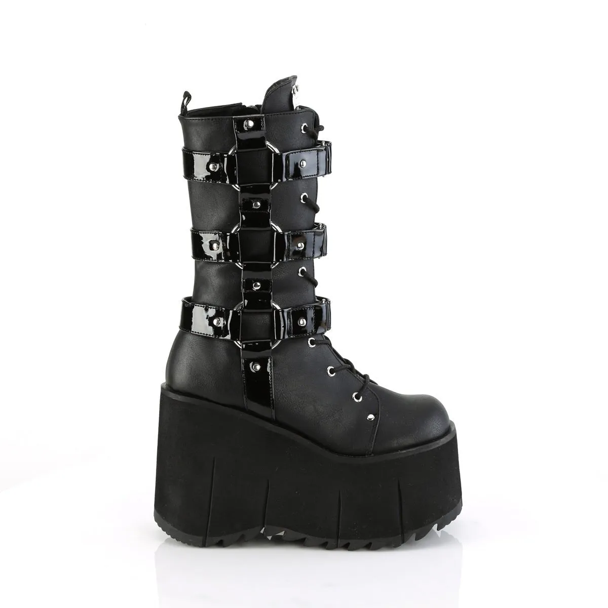 Demonia KERA-110 | Black Vegan & Patent Leather Mid-Calf Boots