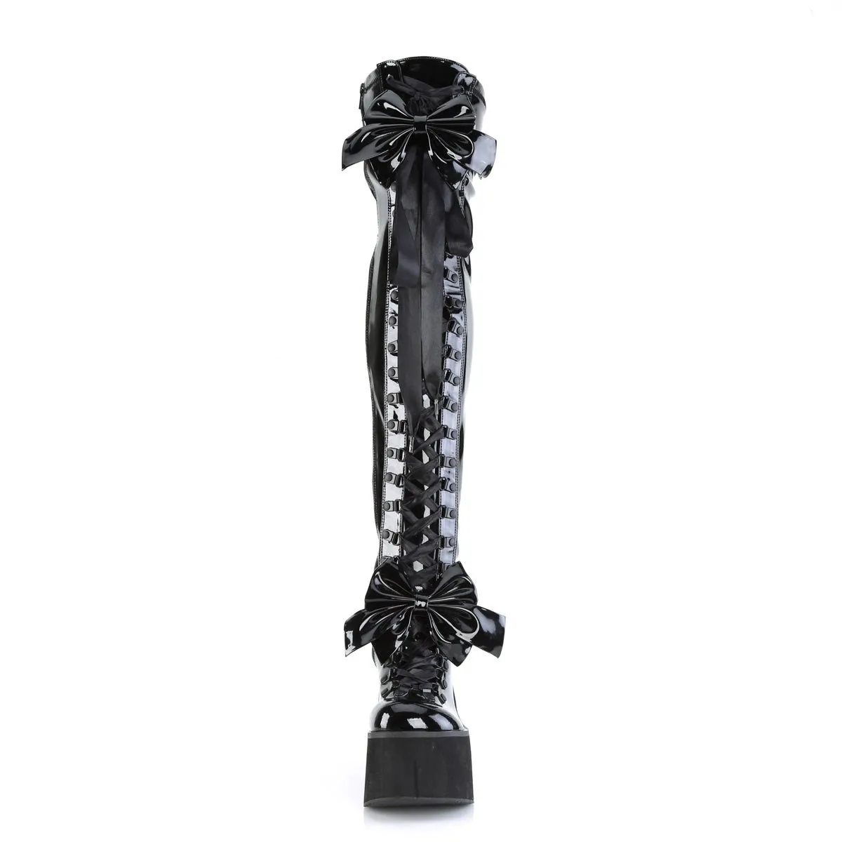 Demonia KERA-303 | Black Stretch Patent Leather Above Knee Boots