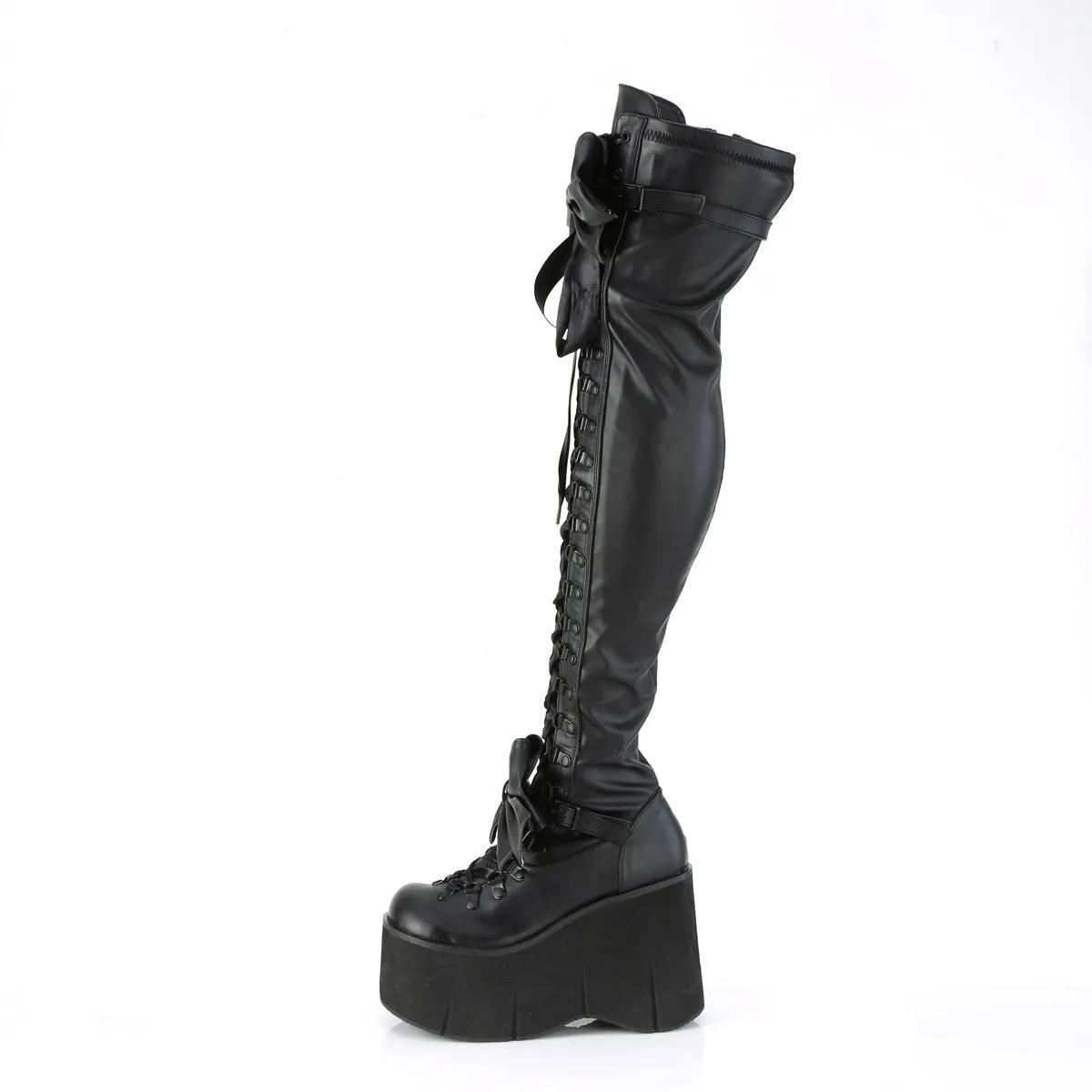 Demonia KERA-303 | Black Stretch Vegan Leather Above Knee Boots