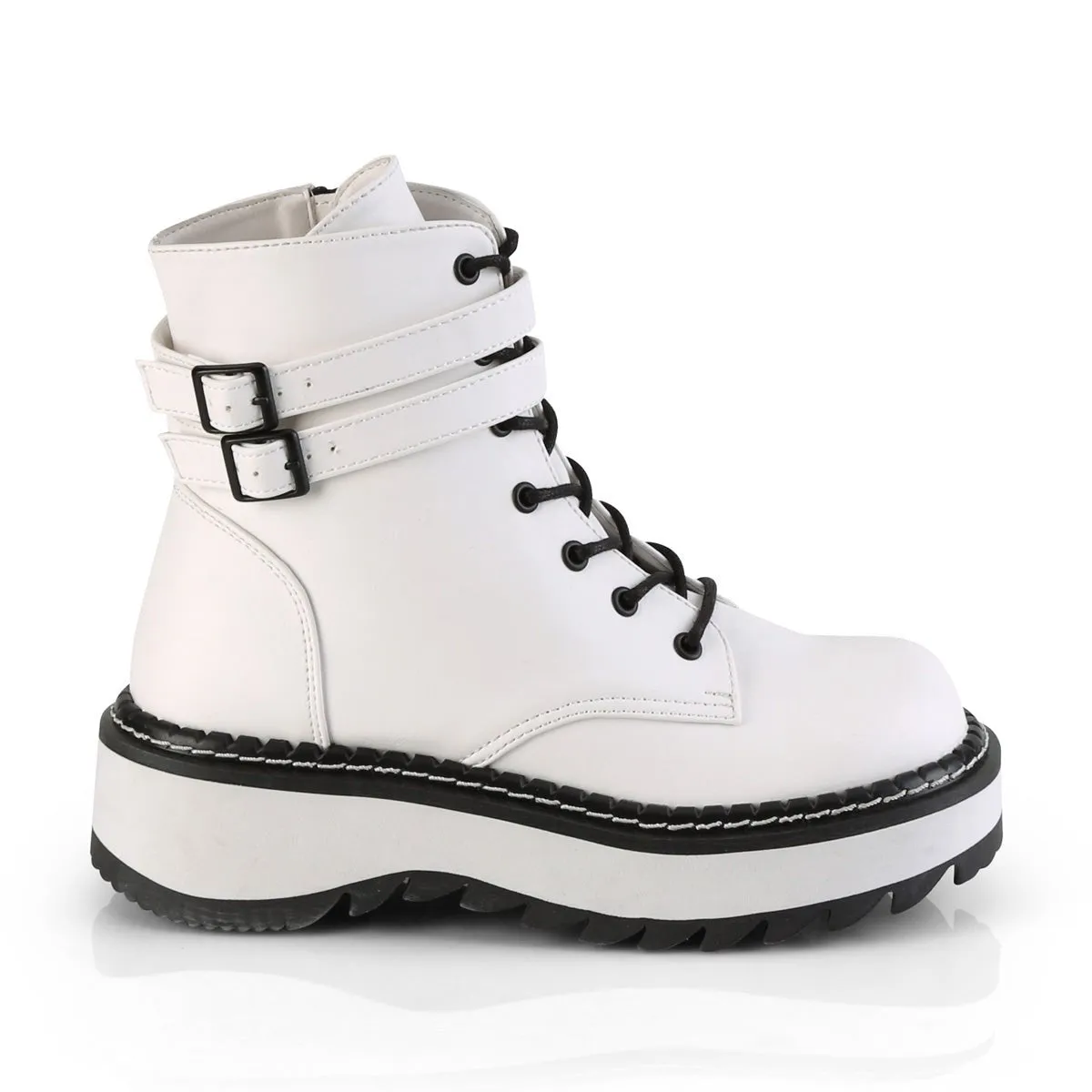 Demonia LILITH-152 | White Vegan Leather Ankle Boots