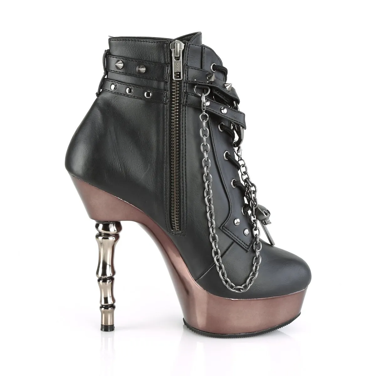 Demonia MUERTO-1001 | Blk Pewter Faux Leather Chrome Ankle Boots