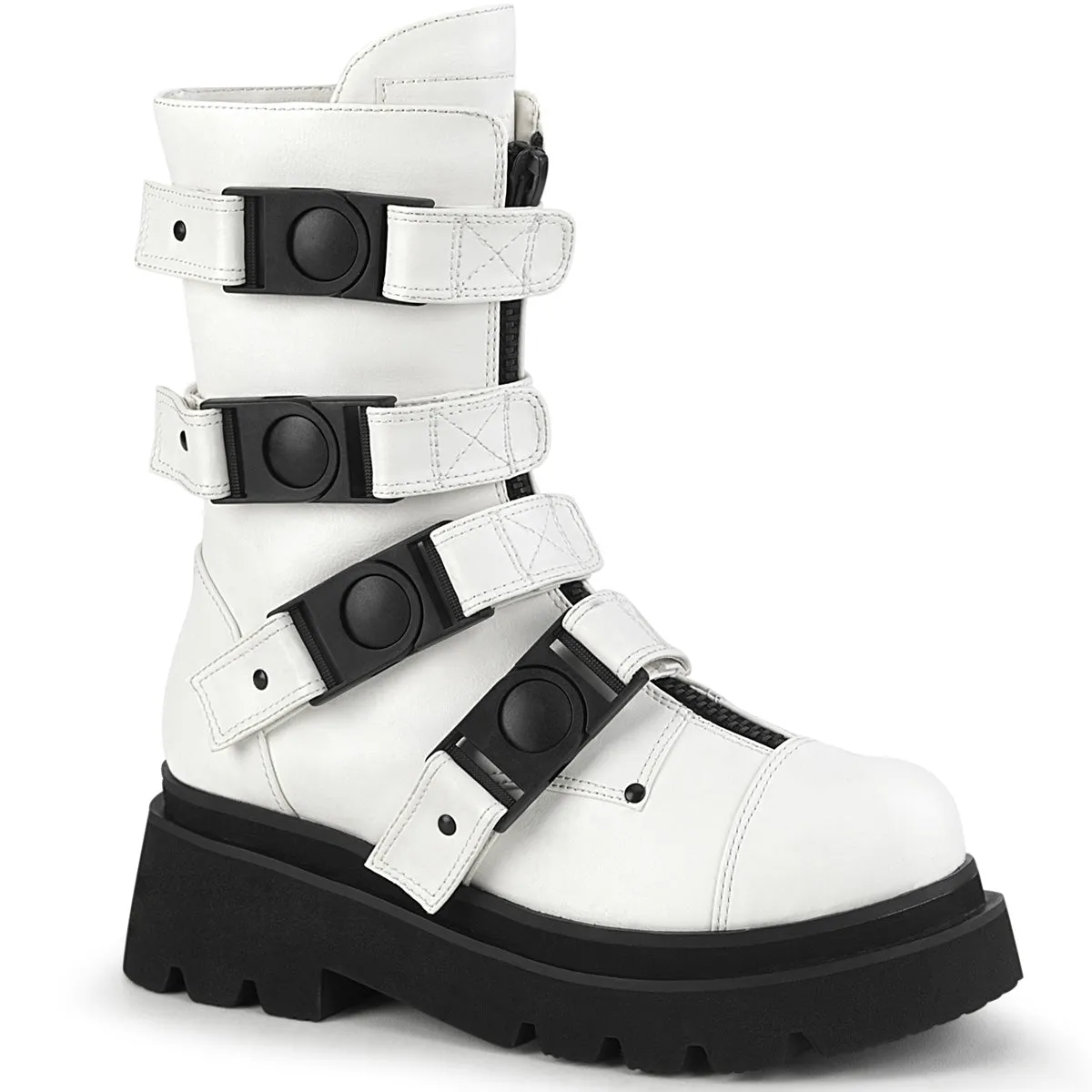 Demonia RENEGADE-55 | White Vegan Leather Mid-Calf Boots