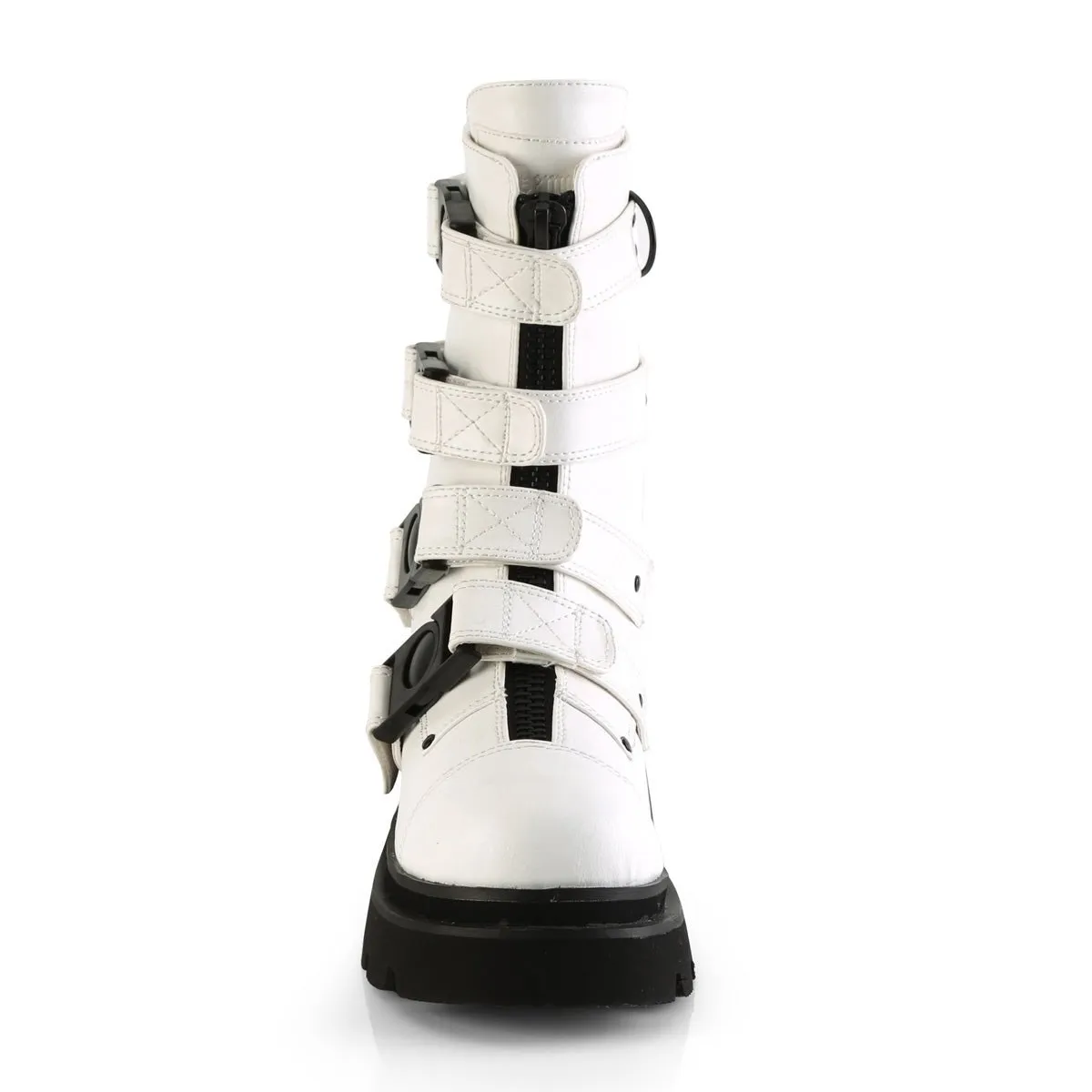 Demonia RENEGADE-55 | White Vegan Leather Mid-Calf Boots