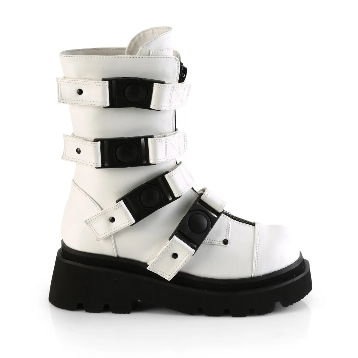 Demonia RENEGADE-55 | White Vegan Leather Mid-Calf Boots