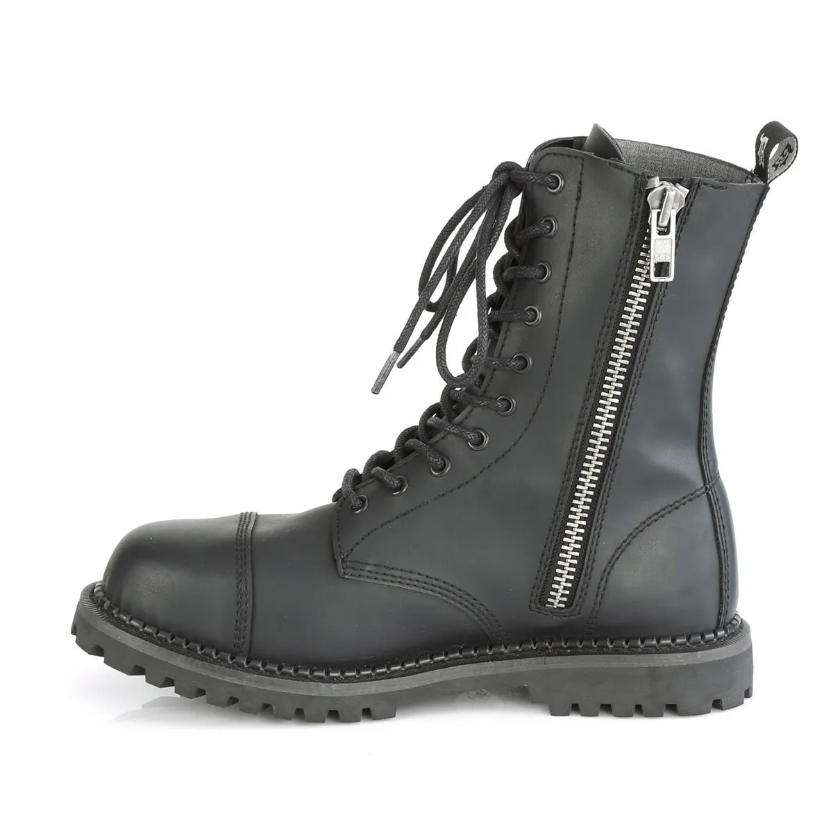 Demonia RIOT-10 | Black Vegan Leather Combat Boots