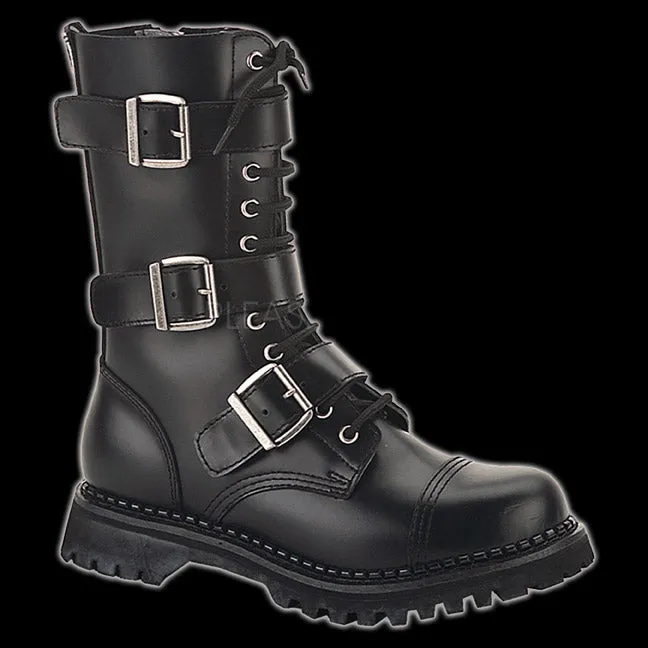 Demonia - Riot 12 Eyelet Black 3 Buckle Steel-Toe Boot