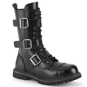 Demonia RIOT-12BK | Black Leather Combat Boots