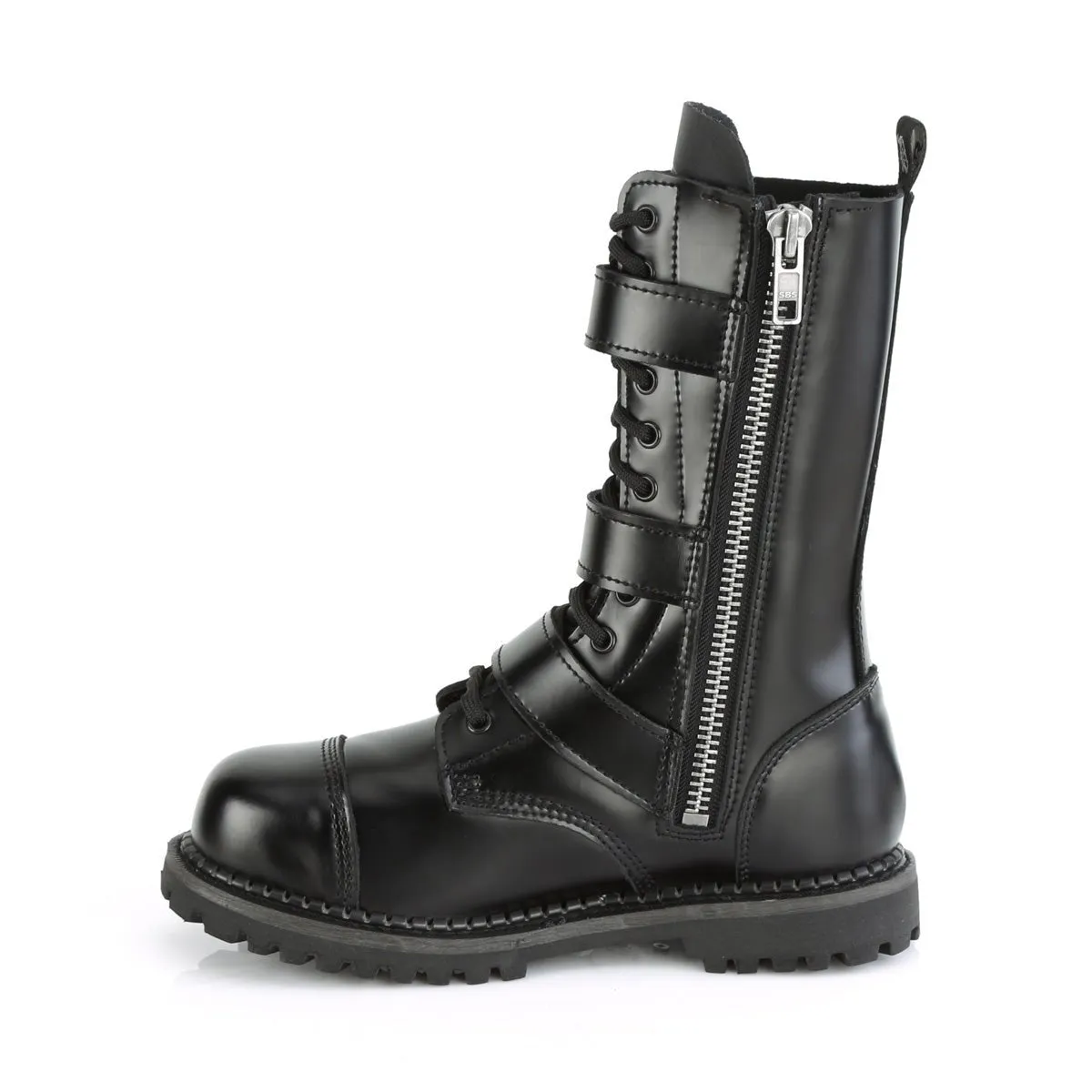 Demonia RIOT-12BK | Black Leather Combat Boots