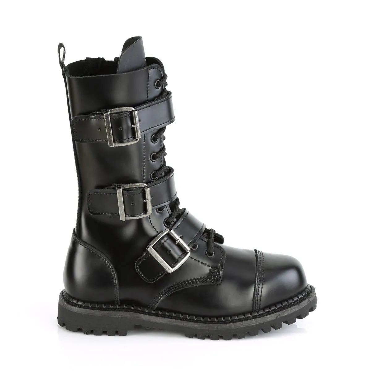 Demonia RIOT-12BK | Black Leather Combat Boots