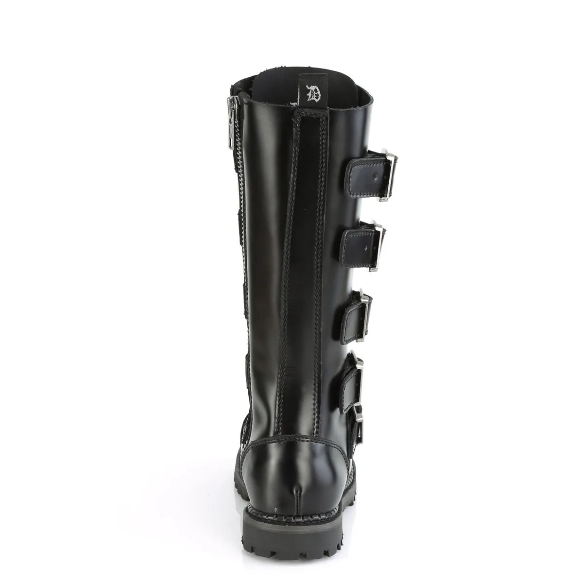 Demonia RIOT-18BK | Black Leather Combat Boots