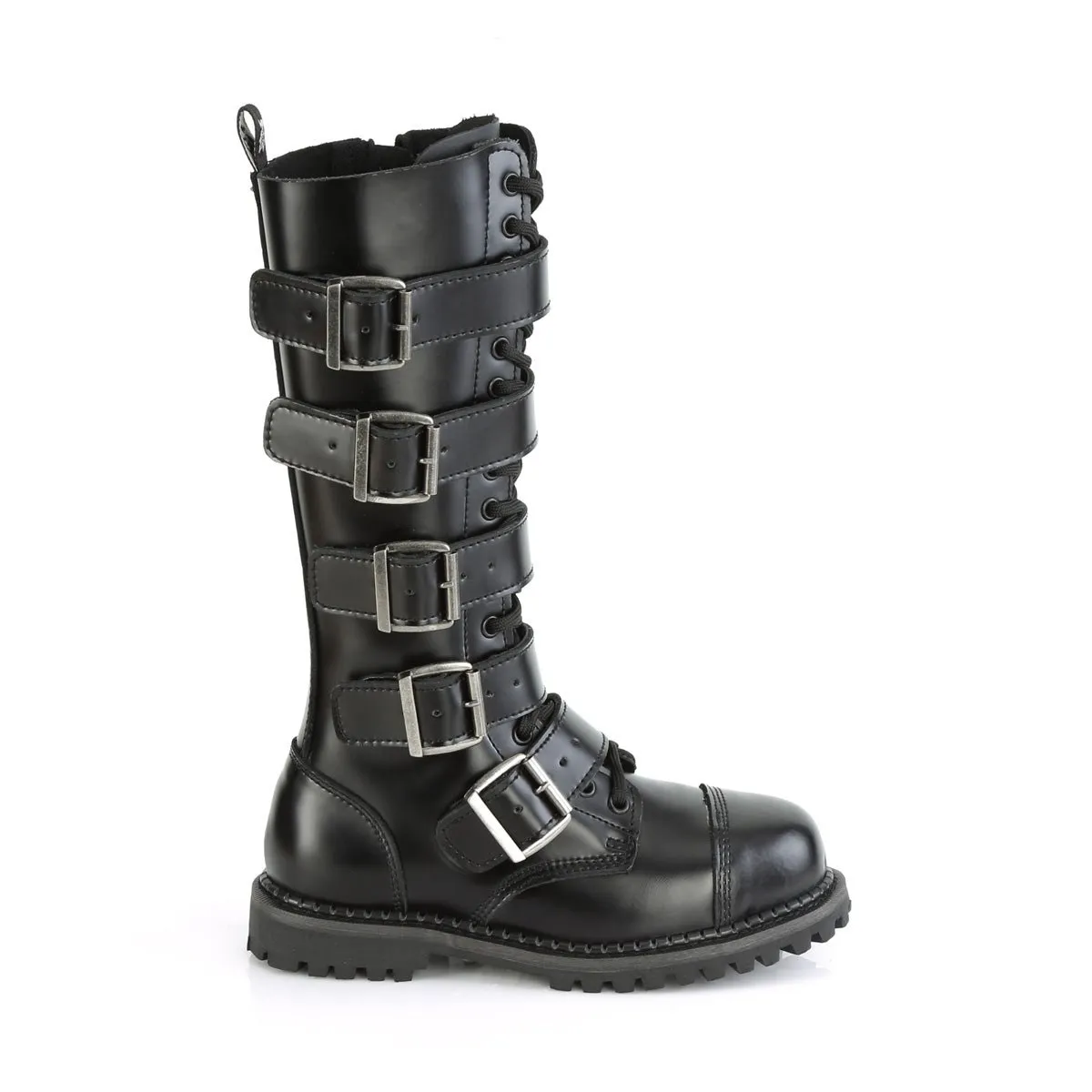 Demonia RIOT-18BK | Black Leather Combat Boots