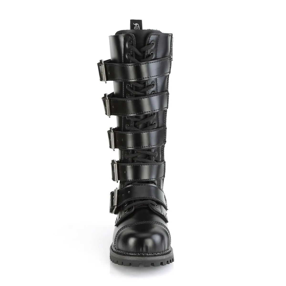 Demonia RIOT-18BK | Black Leather Combat Boots