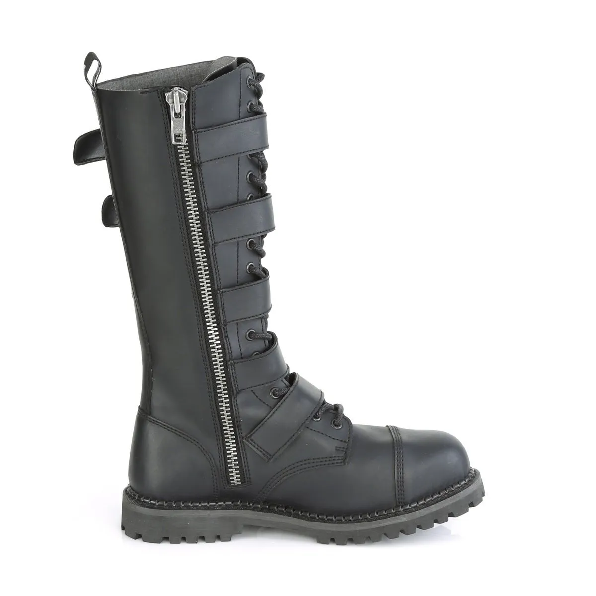 Demonia RIOT-18BK | Black Vegan Leather Combat Boots