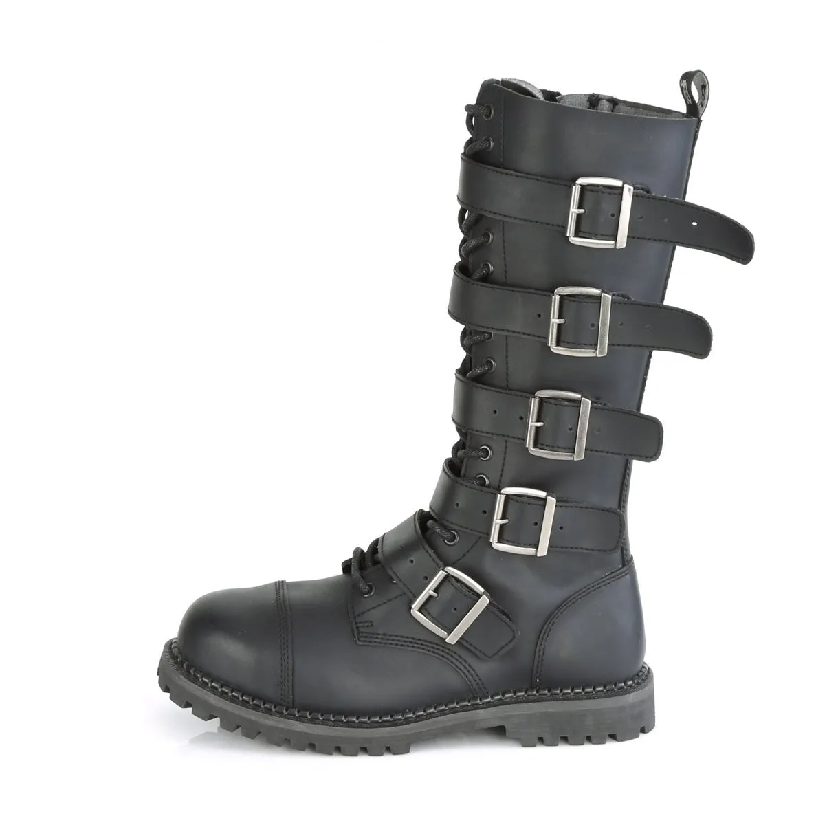 Demonia RIOT-18BK | Black Vegan Leather Combat Boots