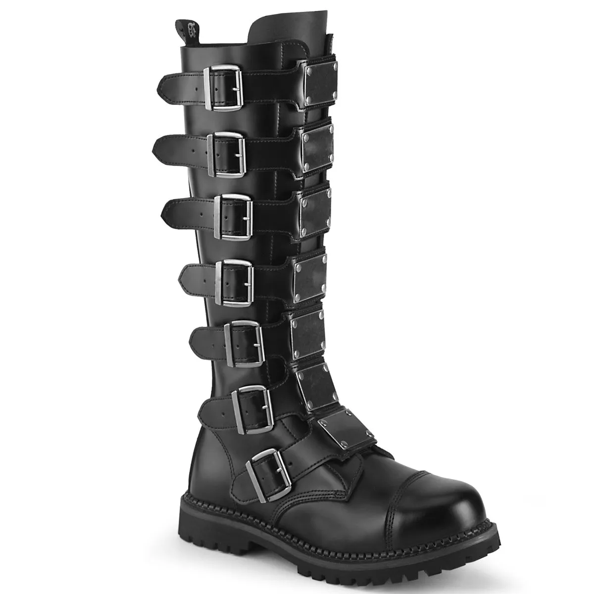 Demonia RIOT-21MP | Black Leather Combat Boots