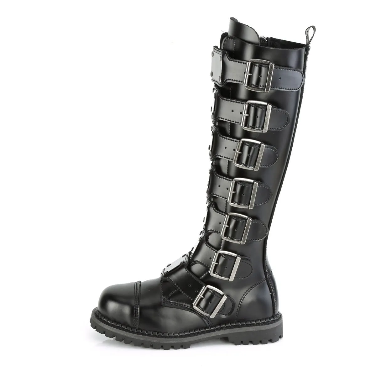 Demonia RIOT-21MP | Black Leather Combat Boots