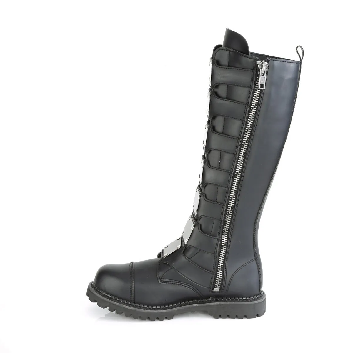 Demonia RIOT-21MP | Black Vegan Leather Combat Boots