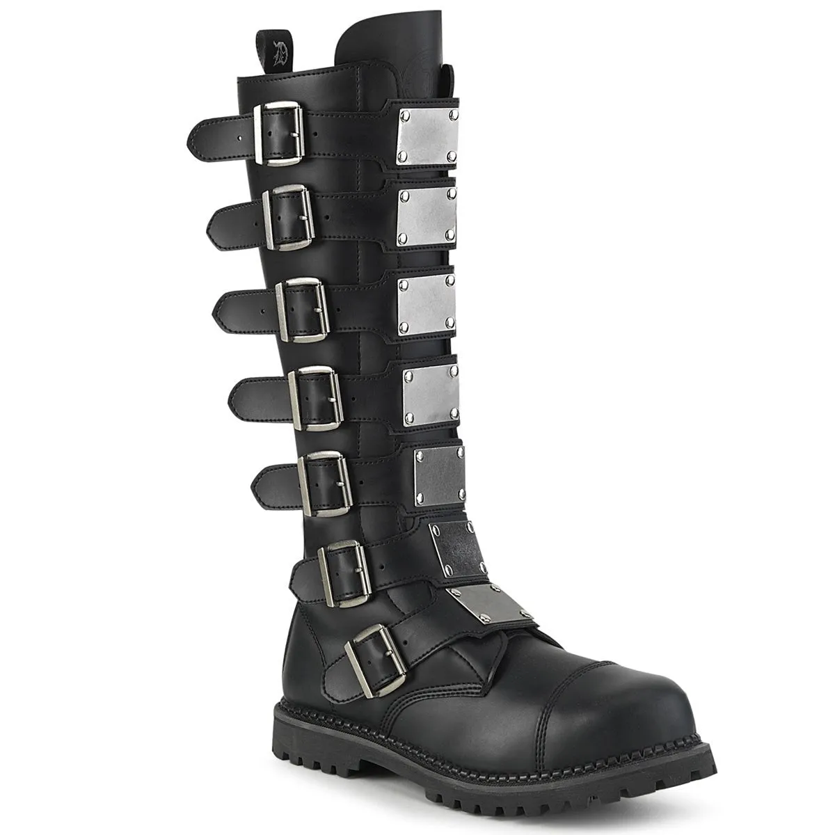 Demonia RIOT-21MP | Black Vegan Leather Combat Boots