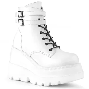 Demonia SHAKER-52 | White Vegan Leather Ankle Boots