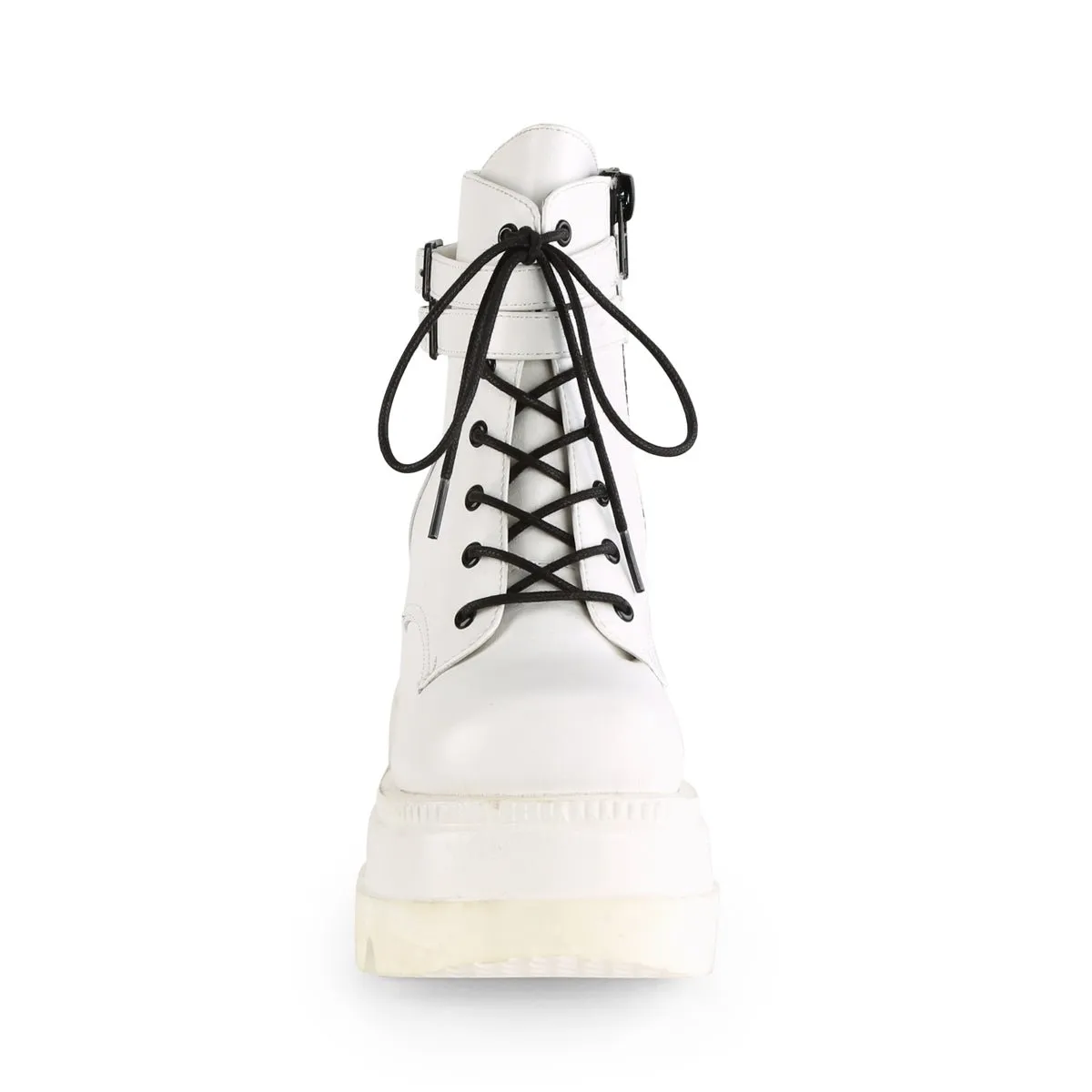 Demonia SHAKER-52 | White Vegan Leather Ankle Boots