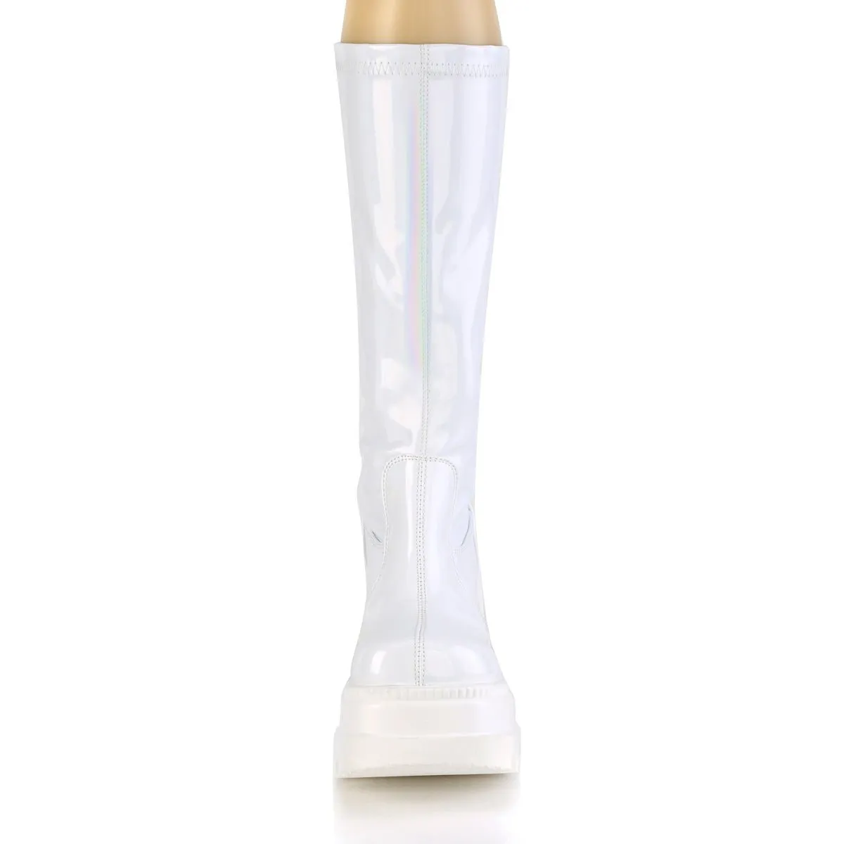 Demonia SHAKER-65 | White Hologram Knee High Boots