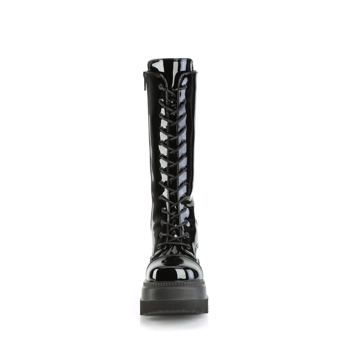 Demonia SHAKER-72 | Black Patent Leather Mid-Calf Boots