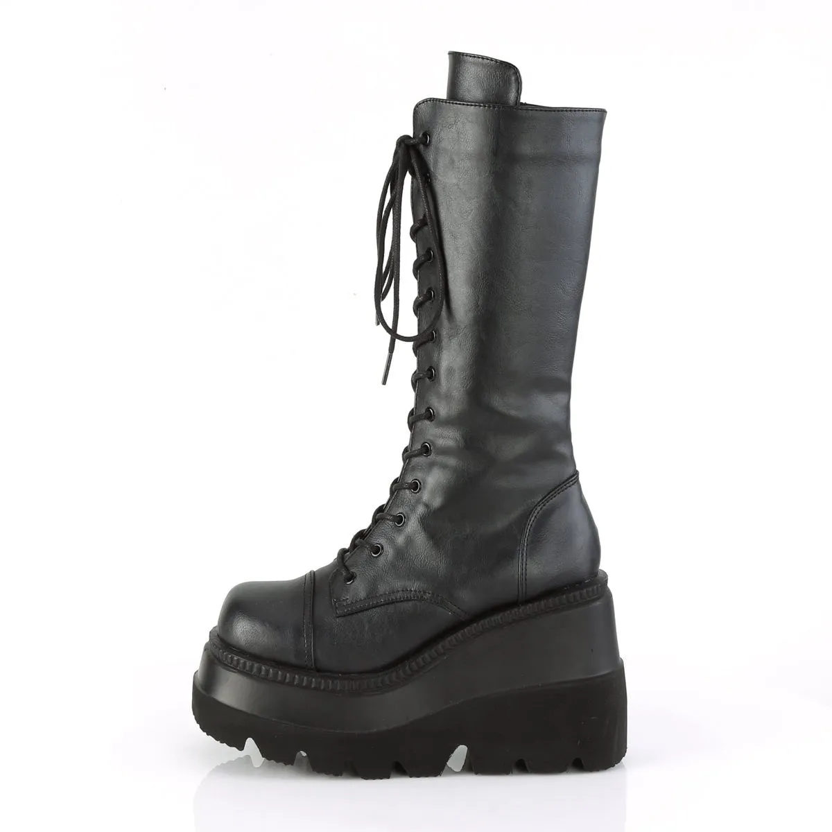 Demonia SHAKER-72 | Black Vegan Leather Mid-Calf Boots