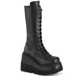 Demonia SHAKER-72 | Black Vegan Leather Mid-Calf Boots