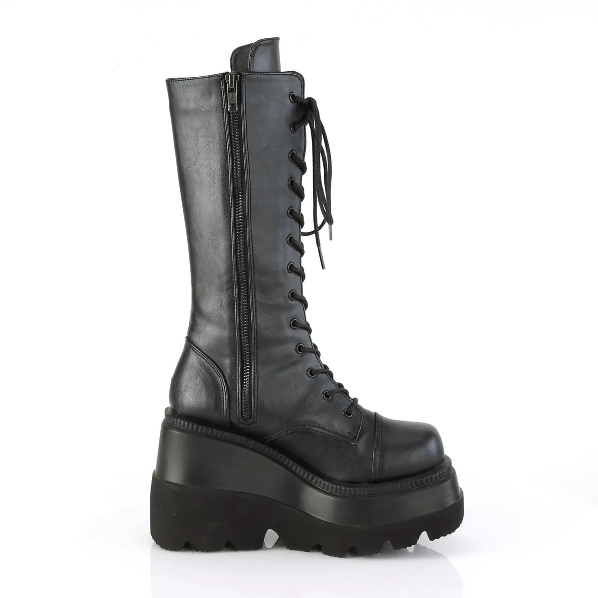 Demonia SHAKER-72 | Black Vegan Leather Mid-Calf Boots