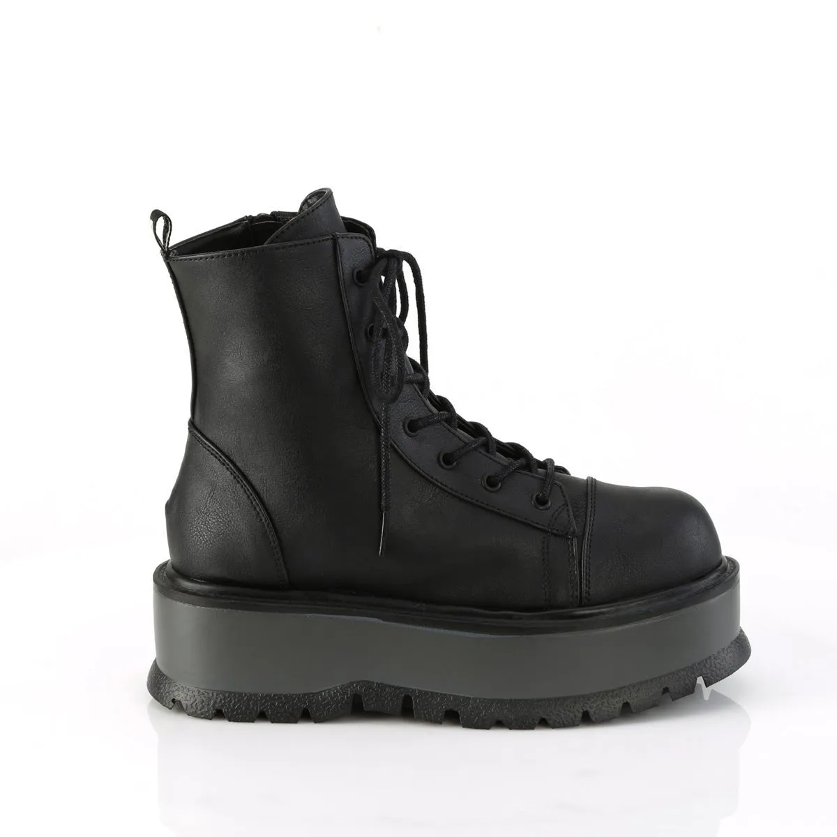 Demonia SLACKER-55 | Black Vegan Leather Ankle Boots