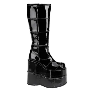 Demonia STACK-301 | Black Patent Leather Unisex Boots