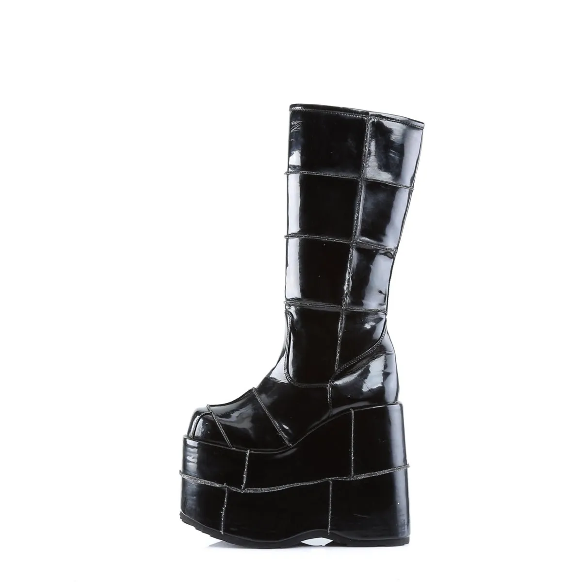 Demonia STACK-301 | Black Patent Leather Unisex Boots