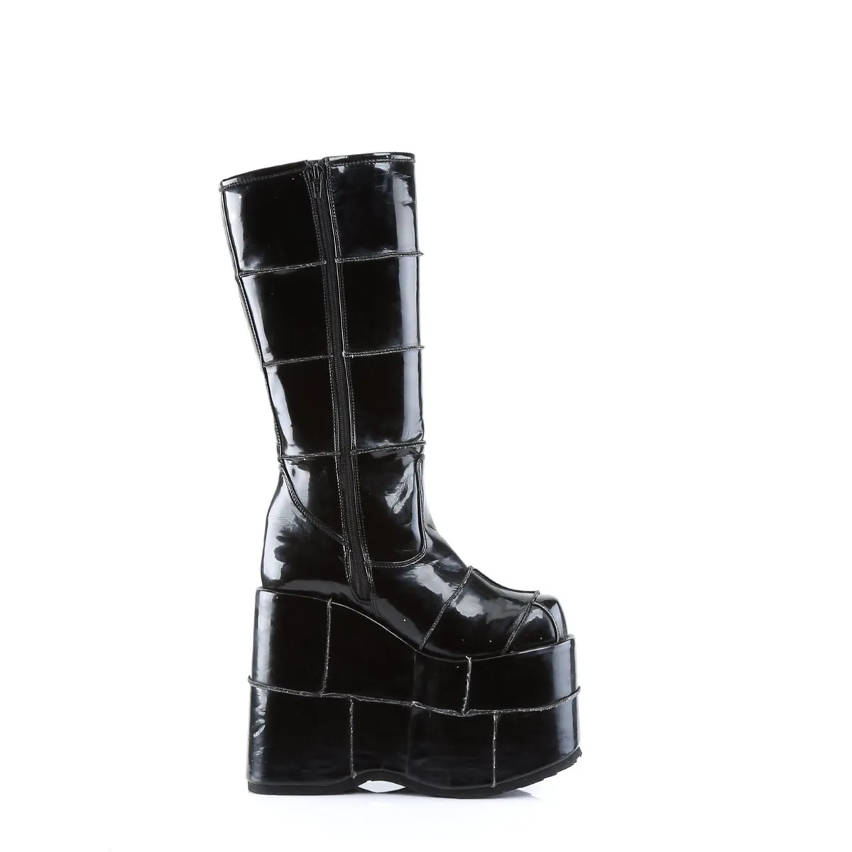 Demonia STACK-301 | Black Patent Leather Unisex Boots